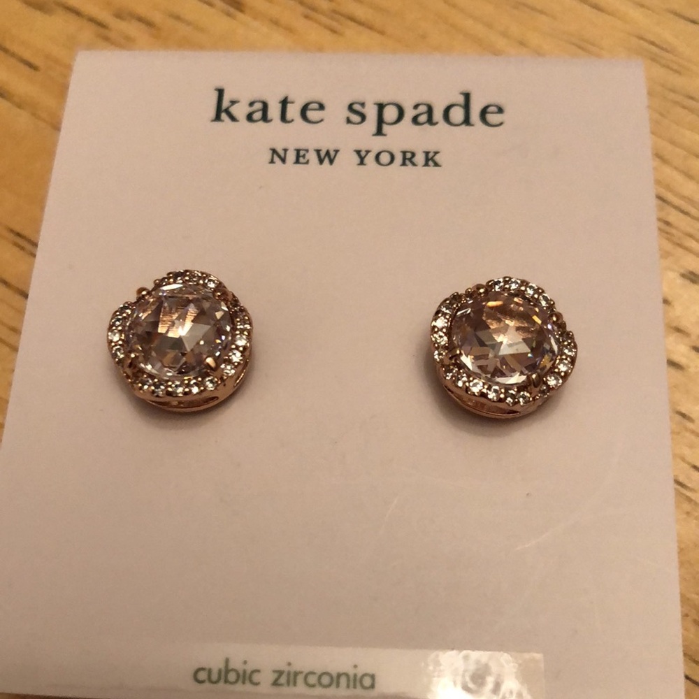 Kate Spade That Sparkle Large Round Rose Gold Tone & Clear CZ Stud Earrings NWT - Picture 3 of 15